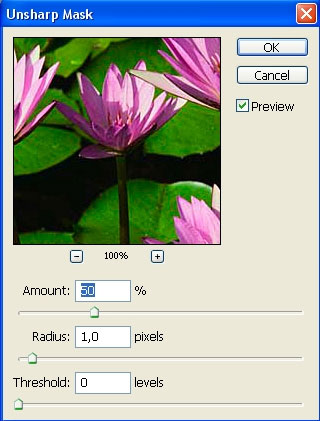 Αύξηση του βαθμού εστίασης - Unsharp Mask